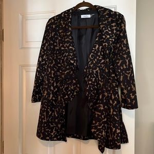Calvin Klein open swing jacket, leopard print (black/tan) with ruffle front